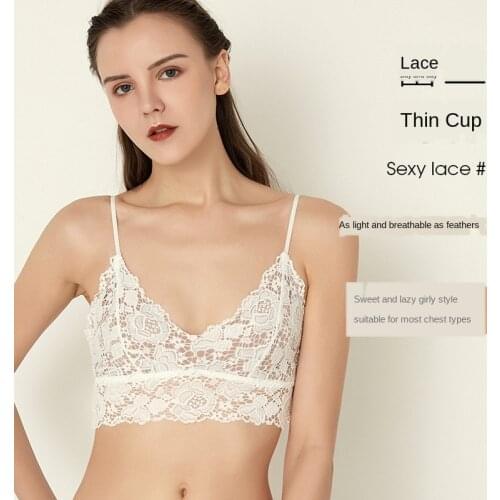 New French Triangle Cup Spaghetti Straps Chest Wrap Sexy Lace Beautiful Back Underwear without Steel Ring