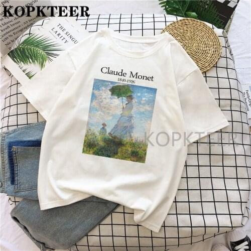 Claude Monet New Summer Female Art Large Size Loose Short Sleeve Casual Letter Printing Harajuku ins tops tees Vintage T-Shirt