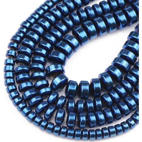 Flat Cylinder Blue Hematite Natural Stone Round Spacers Charm Loose Beads For Jewelry Making Diy Bracelets Accessories 3/4/6/8MM
