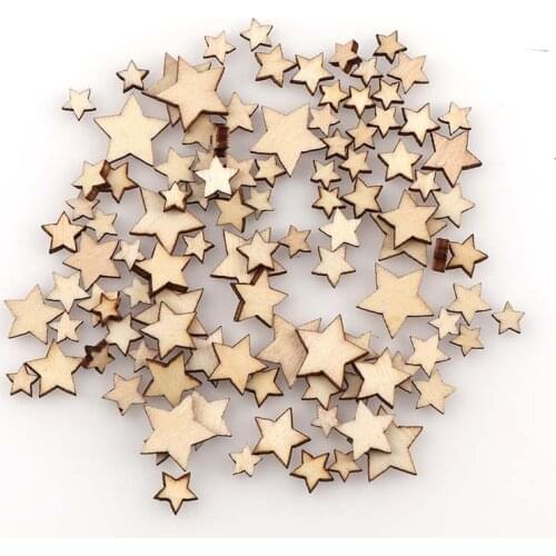 100Pcs DIY Size mixing Pentagram wood chips decorative Embellishments Crafts Scrapbooking Supplies Hand-made Graffiti Buttons