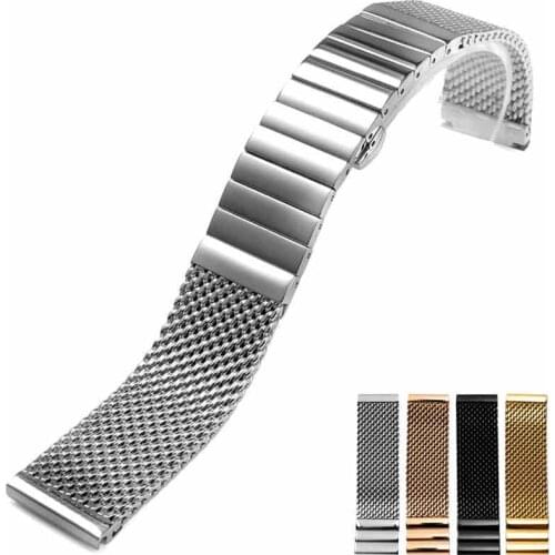BEAFIRY Watch Band 18mm 20mm 22mm 24mm Steel Belt with Folding Buckle Stainless Steel Watch Strap Watchband Silver Black gold
