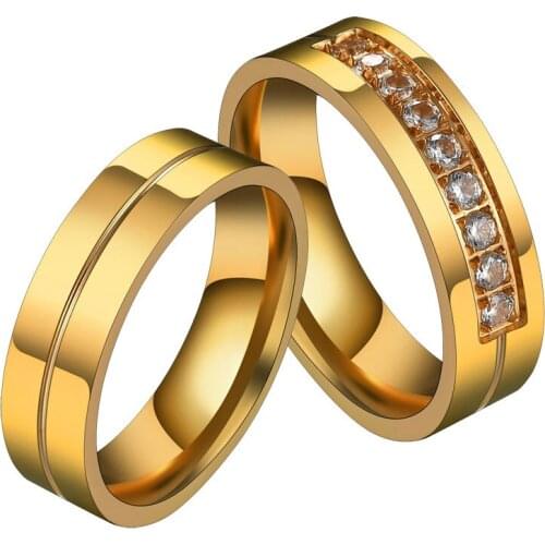 Romantic 6MM Crystal Zircon Couple Ring Titanium Stainless Steel For Couple Wedding Engagement Anniversary Jewelry Gift