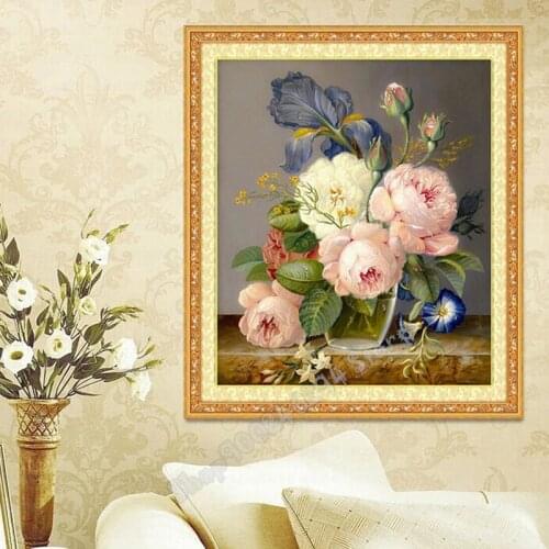 Needlework,DIY Precision printing Peony flower vase Cross stitch, oil Painting For Embroidery kits Cross-Stitching FF3376