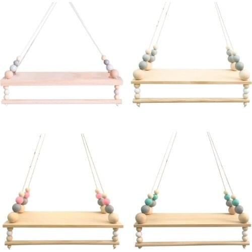 Nordic Wooden Wall Shelf with Clothes Rack Children Room Craft Storage Display 448A