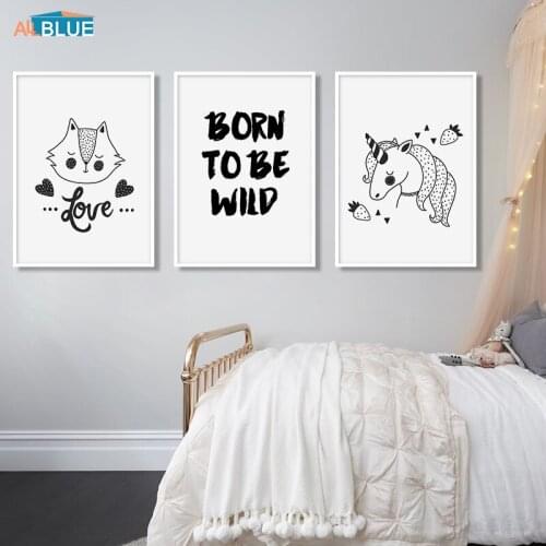 Nordic Style Cartoon Fox Unicorn Animal Canvas Poster Nursery Print Minimalist Wall Art Painting Kids Pictures Baby Room Decor