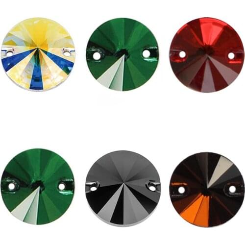 6A STrass Colorful 8-20mm Rivoli Round Shape Crystal Glass Sew-on Rhinestone For Bags Garment Shoes Wedding Dress Decoration