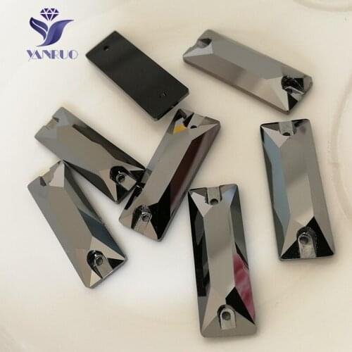 YANRUO 3255 Cosmic Baguette AAAAA Quality Jet Hematite Sew On Stones Glass Rhinestones Flatback Sew On Crystal For Clothes