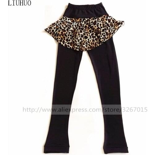 High-end customization Figure Skating Pants Womens Girls' Ice Skating Culottes Elastic fabric Sexy Leopard skirt