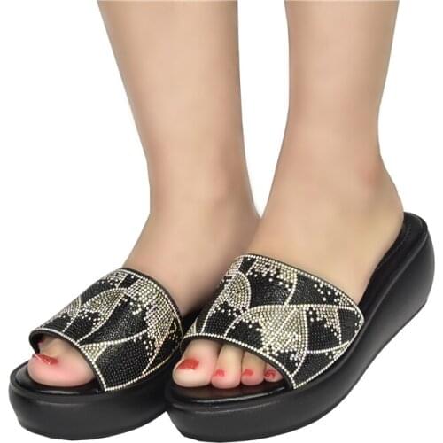 New Arrival Ladies Shoes and Sandals Wedding Shoes for Women Bride Summer Wedges Slippers Women Platform Heels with Rhinestone
