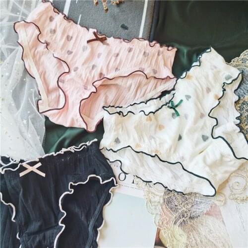 Love Soft Cute Panties For Girl Edge Cotton Print Sweet Low Waist Womens Underwear Corset Lace Sexy Lingerie Seamless Bow Brief