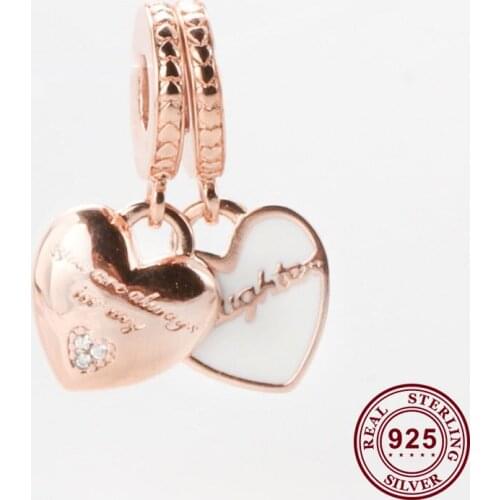 Original 925 Sterling Silver Charm New Mothers Day Rose Gold Heart Pendant Fit Pandora Women Bracelet & Necklace Diy Jewelry