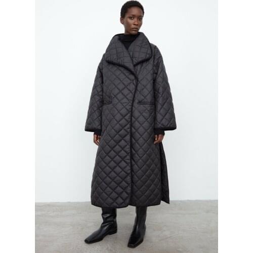 Totem* polyester coat X-long Cardigan ANNEC* series Turn down collar argyle women coat