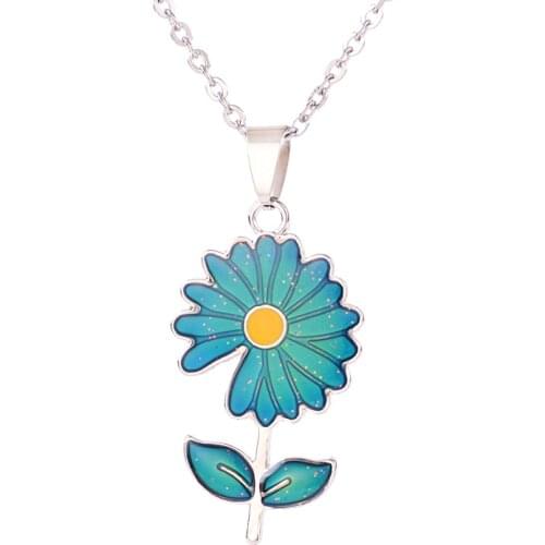 2020 Hip hop Mood Daisy Flower Pendant Necklace Temperature Control Color Change Daisy Flower Necklace Women Jewelry Girls Gift
