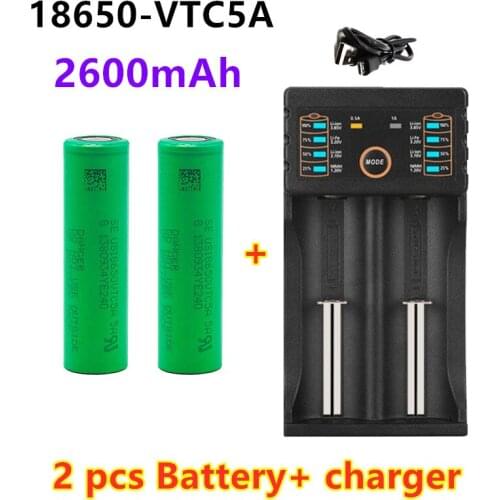 100% original 3.7V 2600mAh Li ion 18650 battery for SONY US18650 VTC5A 2600mAh 3.7V 18650 battery +1pcs Battery charger