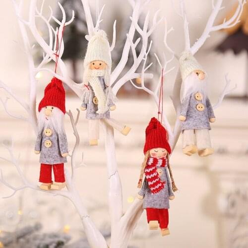 Wooden Snowman Knitted Christmas Decoration Christmas Tree Ornament Santa Claus Snowman Skiing Christmas Tree Dolls Drops