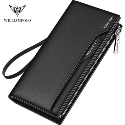 Mens Wallet Long Wallet Men Clutch Bag With Strap Leather Mens Phone Credit Card Organizer Wallets Removable Card Holder 2020