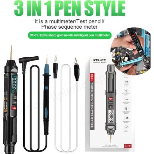 DT-01 3 in 1 pen style multimeter test pencil phase sequence meter sharp gold needle intelligent pen multimeter for Phone repair