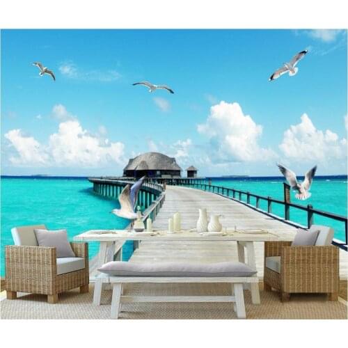 Custom photo designs 3d wall murals wallpaper Sea view small bridge grass seagulls decor picture wallpapers for living room