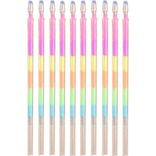 Hot 10Pcs Colorful 0.5mm Gel Ink Pen Refills Glitter School Drawing Write Stationery Gel Pen Replacement Core