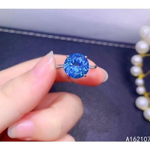 Fine Jewelry 925 Sterling Silver Inset With Natural Gem Womens Popular Trendy Round Blue Topaz Adjustable Ring Support Detectio