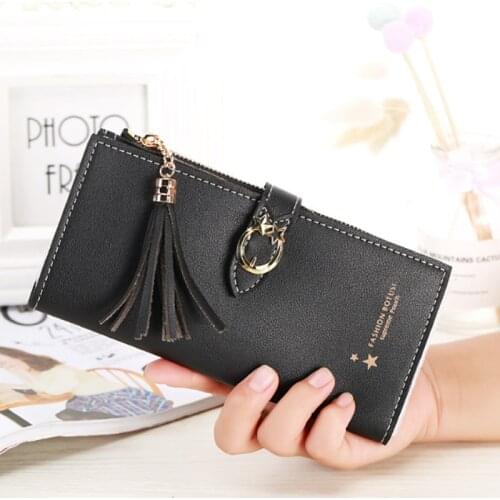 PU Leather Purse Female Wallet Clutch Ladies Purse Card Holder Tassel Women Wallets Zipper Coin Phone Money Pocket Bag