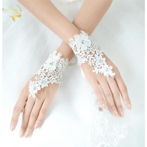 1Pair Fingerless Lace Wedding Gloves New Hot Sale Fashion White,Ivory Bride Bridal Gloves With Ring Bracelet G013