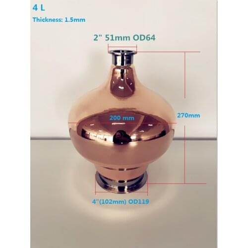4L High Purity 4"(102mm)OD119 *2"(51mm)OD64 Copper Onion Head For The Brewing Of Whiskey Or Brandy,Pure Copper Gourd