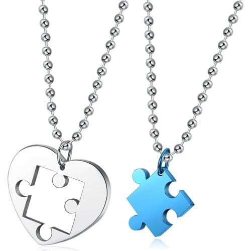 Fashion Heart-shaped Puzzle Pendant Necklace Romantic Couple 4-Color Stainless Steel Accessories Creative Party Jewelry Gift