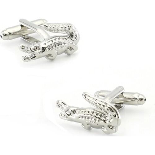 Mens Designer Crocodile Cuff Links Copper Material Silver Color