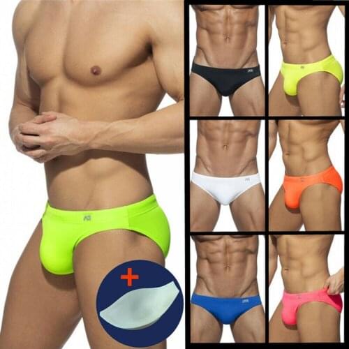 Mens Swimming Trunks Low Waist Bikini Briefs Sexy Swimsuit Push Pad Shorts Man Briefs Surfing Swimwear Bathing Pouch Underwear