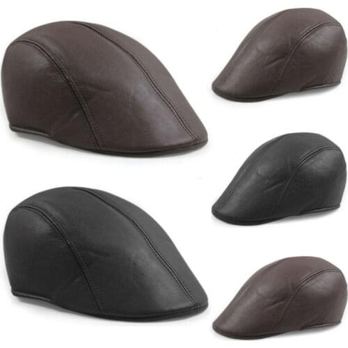Men PU Leather Beret Cap Newsboy Cabbie Flat Cap Panel Baker Boy Hat Gatsby Ivy Cap