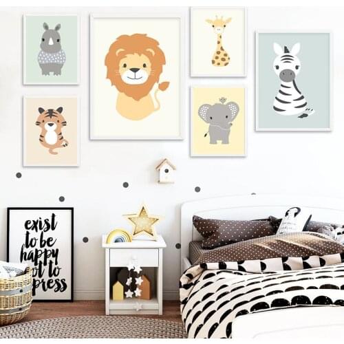 Lovely Tiger Lion Nursery Wall Art Canvas Painting Nordic Poster Animal Print Decorative Pictures Kids Baby Bedroom Decoration