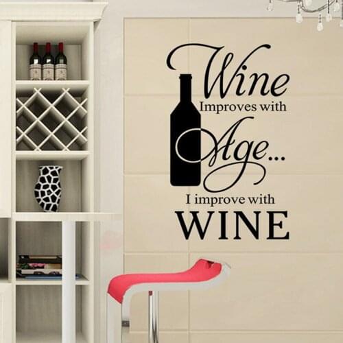Wine bottle Wall Stickers words Removable DIY Art Vinyl Decal Kitchen dining & bar room decoration 65*41cm black hot