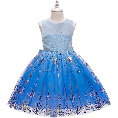 2021 New Summer Baby Girls Tutu Dress Princess Costume Children Party Kids Clothes Sleeveless Blue Patchwork Outfits Dress