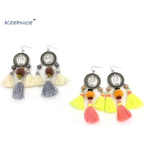 New Long fringe tassel earrings Bohemia boho pink earrings shell beads pendants chandelier Gypsy antique earrings ethnic