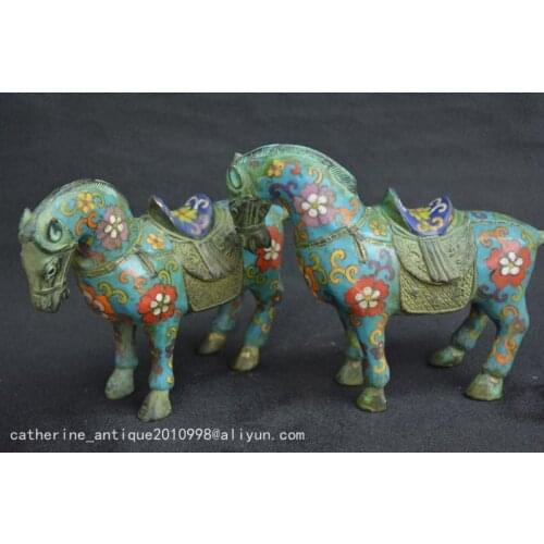 Very rare Qing Dynasty (QianLong1711-1799)Cloisonne horse statue,A PAIR,Free shipping
