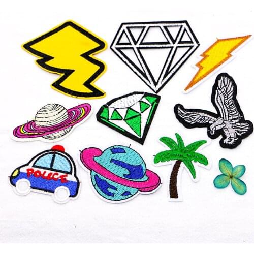 Eagle Police Coconut Tree Diamond Lightning Planet Icon Embroidery Applique Patch For Clothing DIY Iron on Badge on the Backpack