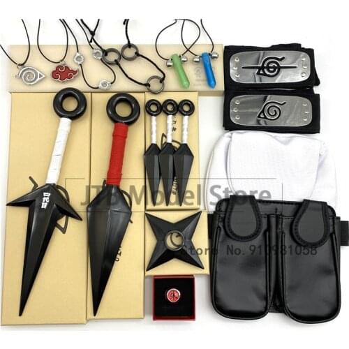 Naruto Anime Cosplay Gloves Props Plastic Role Play Hand Sword Weapon Model Shuriken Konoha Ninja Darts Head Necklace Gift Figma