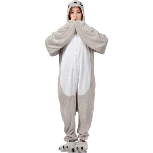 Animal Pajama Sea Lion Onesie Men Women Adult Kigurumis Gray Jumpsuit Overall Flannel Warm Soft Lovely Onepiece Winter Sleepwear