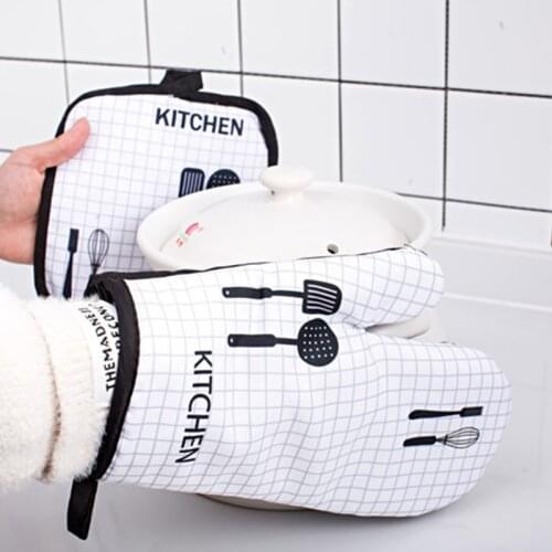 2pc/set Microwave Baking BBQ Glove Cotton Cute Oven Mitts Heat Resistant Linen Potholders Non-slip Kitchen Cooking Tools Mitten