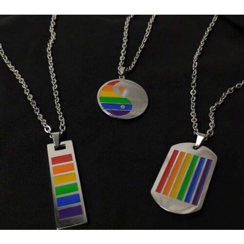 Korean-Style Rainbow Necklace Simple Disco Hip Hop Couple Pendant Mens Pendant Necklace Accessories