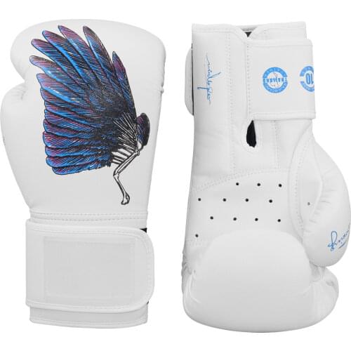 RAJA Microfiber Boxing Glove White Butterfly Pattern Sanda Kickboxing Equipment Mma Muay Thai Boxing WTF Pu Boxing Supplies