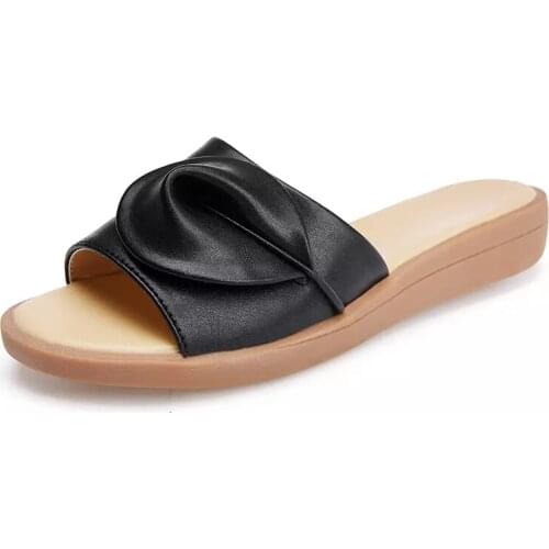 Summer Womens Sandals Low Heel Slippers Leather Flip Flop Korean Casual Wear Slippers Soft Anti Slip Beach Shoes Size 35-41