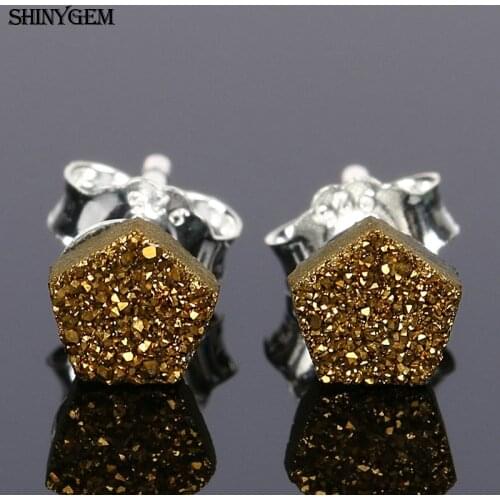 ShinyGem Fashion 4mm Small Tiny Cute Pentagram Crystal Druzy Earrings Star Opal Stone Stud Earrings For Women Girl Jewelry Gift