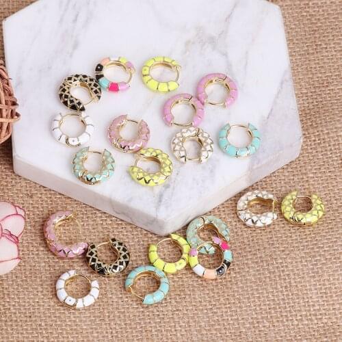 New Design Enamel Small Hoop Earrings for Women Trendy Boho Ethnic Multicolor Geometric Circle Earring Wedding Jewelry Gift