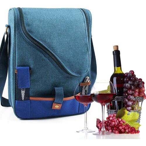 2 Person Wine Carrier Bag & Corkscrew Bottle Opener, Cooler Compartment Keeps Wine Chilled