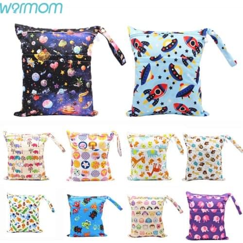 Warmom Waterproof TPU Baby Bags for Mom Baby Stroller Accessories 30*36cm Double Zipper Digital Printing Diaper Wet Bag Newborn