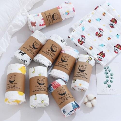 1Pc Muslin 100% Cotton Baby Swaddles Soft Newborn Blankets 2 Layers Bath Gauze Infant Wrap sleepsack Stroller cover Play Mat