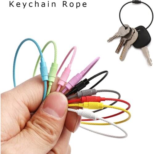 10Pcs 1.5*150mm Stainless Steel Keychain Rope EDC Keyring Cable Wire Screw Lock Luggage Tag Outdoor Camp Accessories