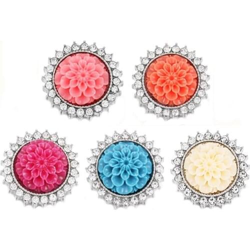 10pcs/lot Wholesale Snap Jewelry 18mm Snap Buttons Mixed Flower Rhinestone Metal Flower Snaps Buttons for Snap Bracelet Bangle